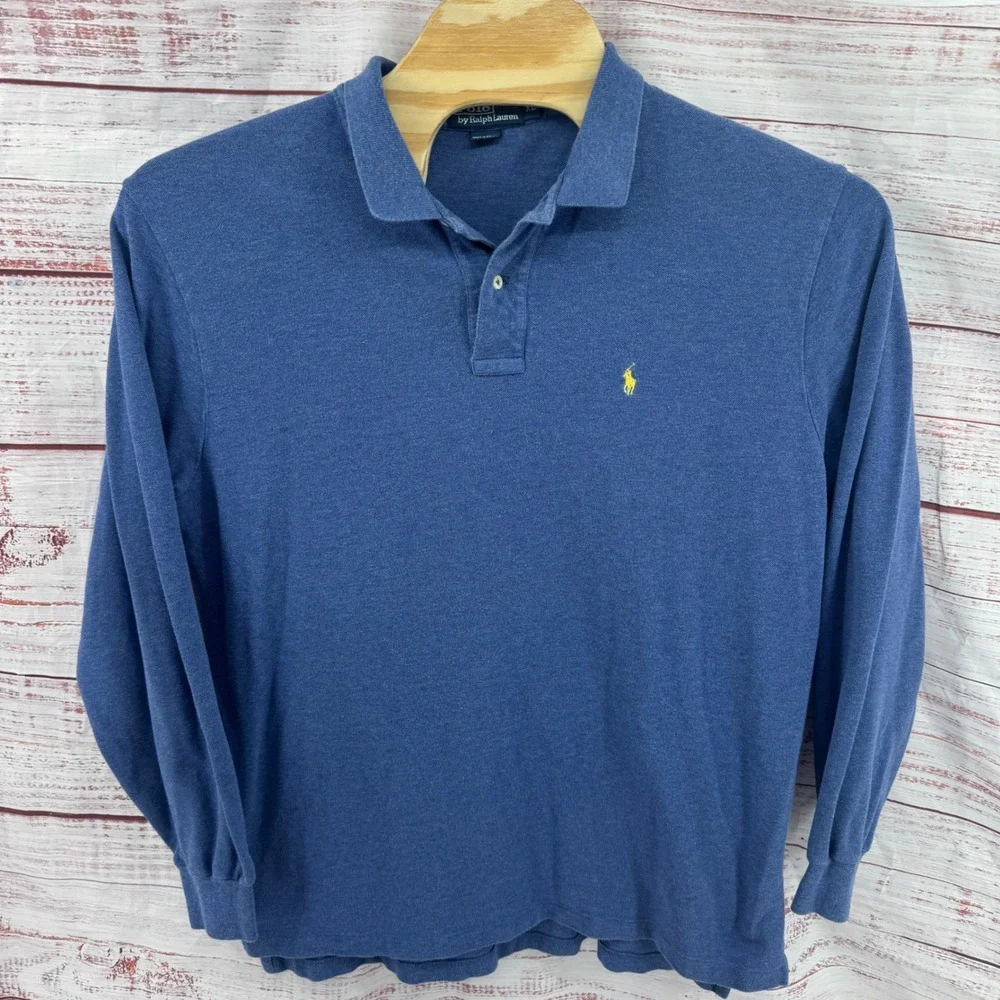 Polo Ralph Lauren Polo Shirt Mens XL Blue‎ Long Sleeve Cotton Casual